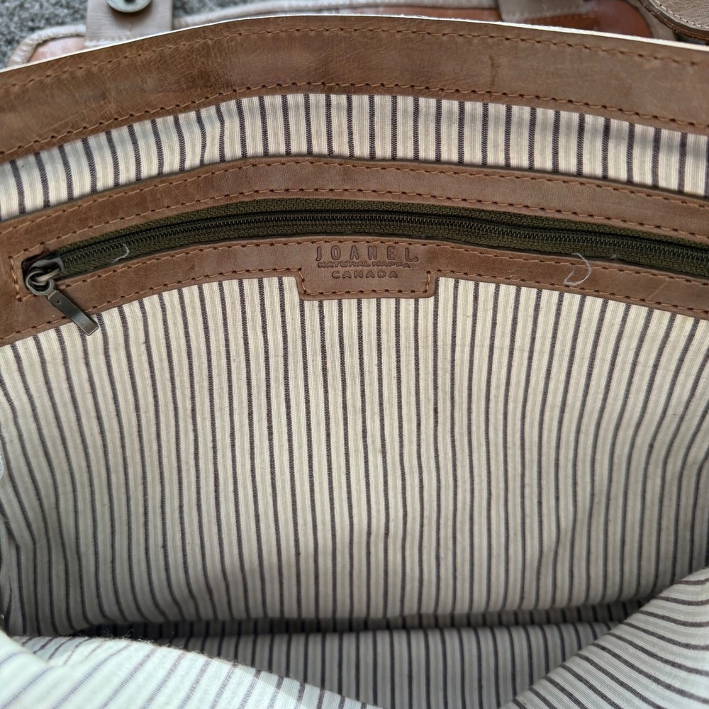 Joanel Leather Crossbody Messenger Bag Cognac Brown Striped Lining - Picture 7 of 7